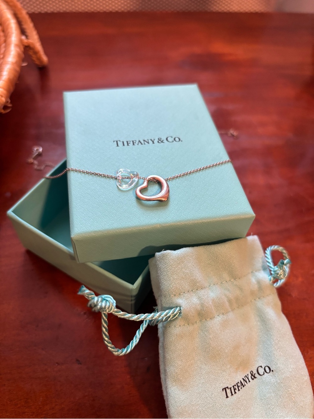 Elsa Perertti Open Heart Double Pendant with Rock Crystal Heart by Tiffany & Co.